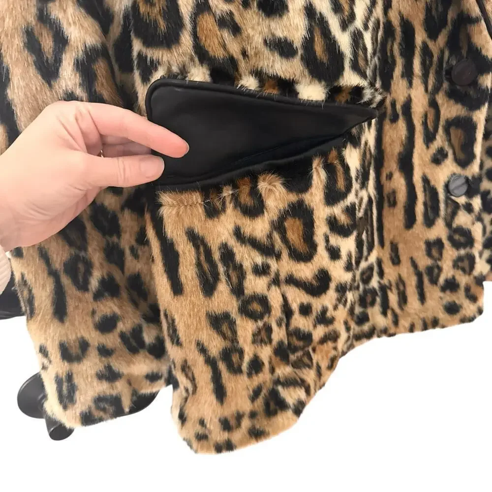 Free People Kate Leopard Print Faux Fur Oversized Coat Jacket Size XS
